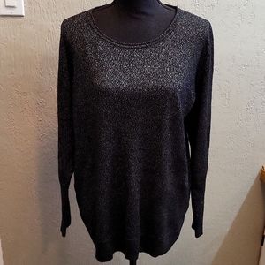 Apt 9 Plus Size Black & Silver Metallic Long Sleeve Lightweight Sweater